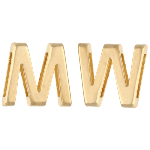 Letra alfabética 15x17 mm - M o W - para encaje de 10 mm - Dorado con oro fino x1