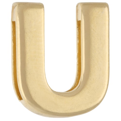 Pulsador con letra del alfabeto de 15 x 13 mm - U - para cinta de 10 mm - Dorado en oro fino x1