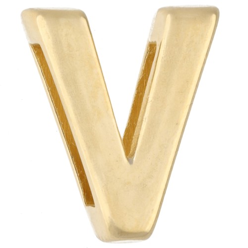 Empujador con letra del alfabeto, 15 x 13 mm - V - para cinta de 10 mm - Dorado en oro fino x1
