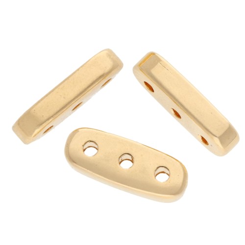 Cuenta rectángulo redondeado 10x4 mm - triple agujero - Dorado con oro fino x1