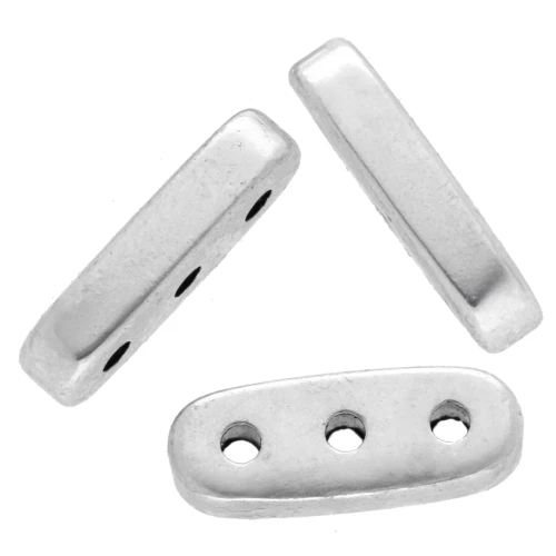 Cuenta rectángulo redondeado 10x4 mm - triple agujero - Plateado fino envejecido x1
