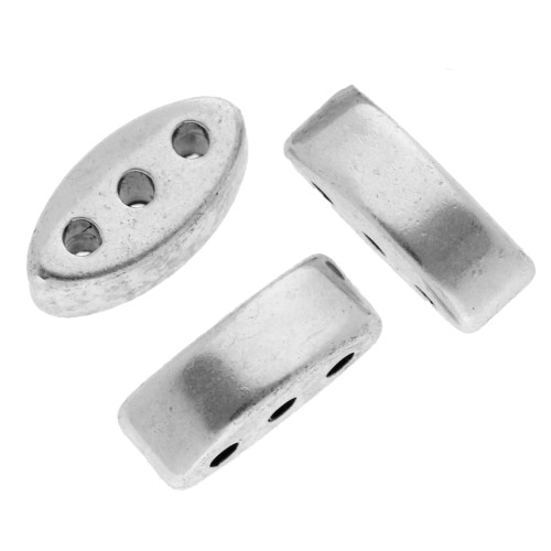 Navette perla 8x4 mm - triple agujero - Plateado fino envejecido x1