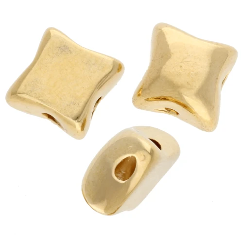 Cuenta de diamante abombada 8x7 mm - doble agujero - Dorado con oro fino x1