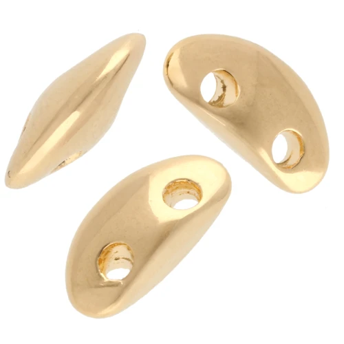 Perla semiredonda 4x8 mm - doble agujero - Dorada con oro fino x1