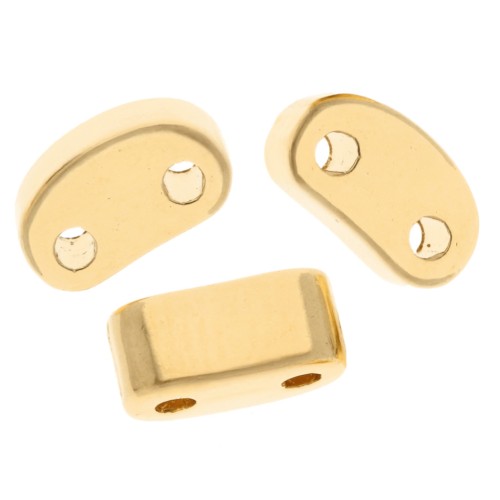 Cuenta rectángulo redondeado abombado 6x3 mm - doble agujero - Dorado con oro fino x1