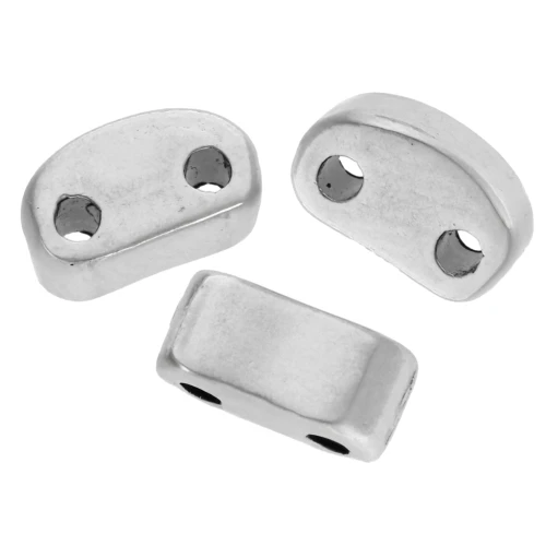 Cuenta rectángulo redondeado abombado 6x3 mm - doble agujero - Plateado fino envejecido x1