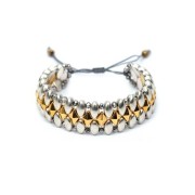 Perla naveta abombada de 8x4 mm - doble agujero - Chapado en plata fina envejecida x1