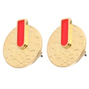 Boucles d'oreilles rondes martelées 16 mm - Dorado con oro fino - Coral fluorescente x2
