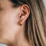Pendientes de aro y rombo de 17 mm de espesor en resina epoxi - Dorado con oro fino - Turquesa x2
