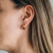 Pendientes de aro y rombo de 17 mm de espesor en resina epoxi - Dorado con oro fino - Turquesa x2