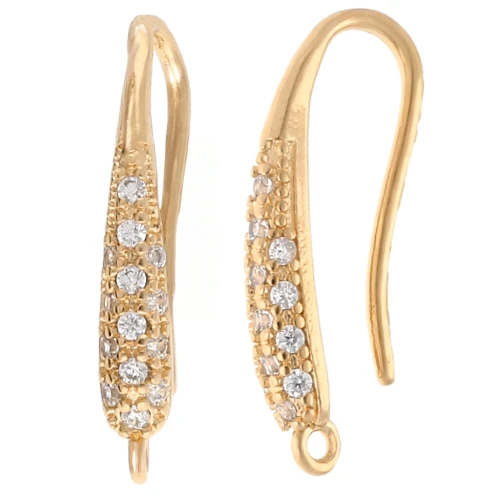 Ganchos para pendientes de 20 mm con óxido de circonio y aro - Dorado con oro fino x2