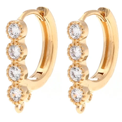 Barra 16x12,5 mm con CZ y 4 anillos abiertos - Dorado con oro fino x2