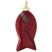Colgante Pez 27x13 mm con corazón CZ y gema - Jaspe Rojo x1