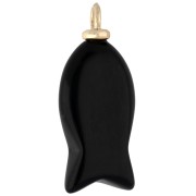 26x12 mm Colgante Pez con CZ Corazón y Gema - Obsidiana Negra x1