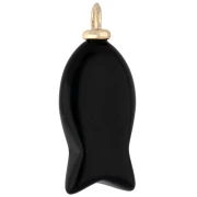 26x12 mm Colgante Pez con CZ Corazón y Gema - Obsidiana Negra x1