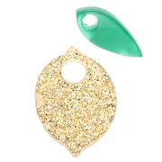 Dije de limón y hoja 15x11 mm en acetato - Purpurina dorada - Verde x1