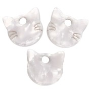 Colgante cabeza de gato de acetato 14,5x15,5 mm - Blanco nacarado x1