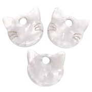 Colgante cabeza de gato de acetato 14,5x15,5 mm - Blanco nacarado x1
