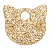 14.5x15.5 mm Acetate Cat Head Charm - Gold Glitter x1