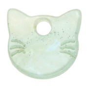 14,5x15,5 mm Colgante cabeza de gato en acetato - Verde agua jaspeado con purpurina nacarada