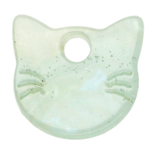 14,5x15,5 mm Colgante cabeza de gato en acetato - Verde agua jaspeado con purpurina nacarada