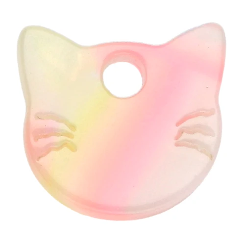Colgante cabeza de gato 14,5x15,5 mm en acetato - Amarillo jaspeado - Rosa - Azul x1