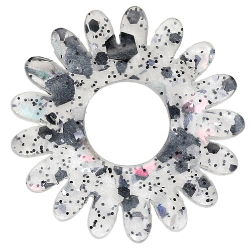 Colgante de acrílico Flor de Margarita de 20 mm - Purpurina multicolor AB x1