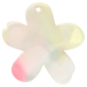 Colgante Flor de Acetato 32x30 mm - Coral jaspeado - Amarillo - Perla azul x1