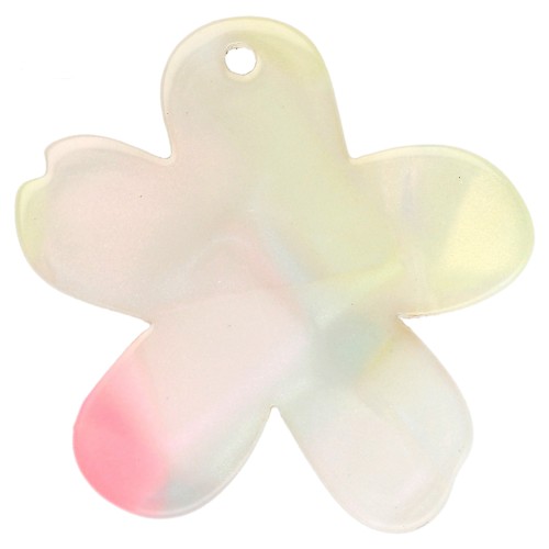 Colgante Flor de Acetato 32x30 mm - Coral jaspeado - Amarillo - Perla azul x1