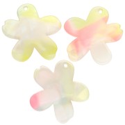 Colgante Flor de Acetato 32x30 mm - Coral jaspeado - Amarillo - Perla azul x1