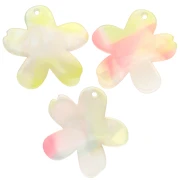 Colgante Flor de Acetato 32x30 mm - Coral jaspeado - Amarillo - Perla azul x1