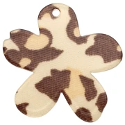 Colgante Flor de Acetato 32x30 mm - Beige Guepardo - Marrón Oscuro x1