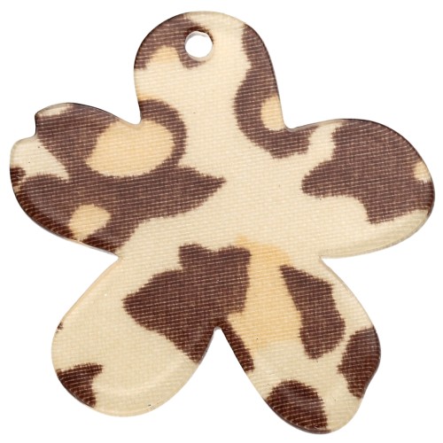 Colgante Flor de Acetato 32x30 mm - Beige Guepardo - Marrón Oscuro x1