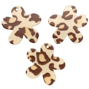 Colgante Flor de Acetato 32x30 mm - Beige Guepardo - Marrón Oscuro x1