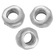 Cuentas arandalas irregulares de 5 mm —agujero grande— chapadas en plata fina envejecida x5