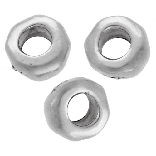 Cuentas arandalas irregulares de 5 mm —agujero grande— chapadas en plata fina envejecida x5