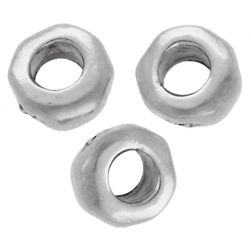 Cuentas arandalas irregulares de 5 mm —agujero grande— chapadas en plata fina envejecida x5
