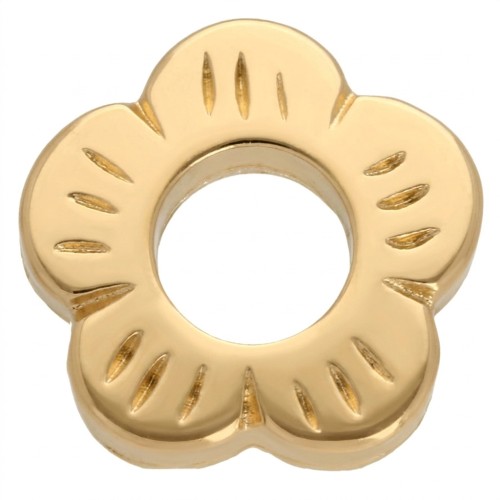 Cuentas redondas con forma de flor de 10,5 mm - Dorado en oro fino x4