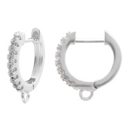Pendientes de aro redondos finos de 14 mm - óxidos de circonio y aro - Chapado en plata fina x2