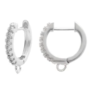 Pendientes de aro redondos finos de 14 mm - óxidos de circonio y aro - Chapado en plata fina x2