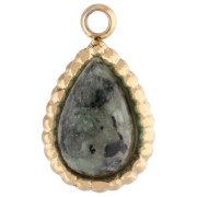 Charm gota 10x6 mm piedra preciosa - Acero inoxidable 304 Dorado - Turquesa africana