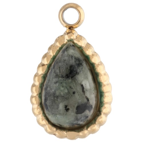 Charm gota 10x6 mm piedra preciosa - Acero inoxidable 304 Dorado - Turquesa africana