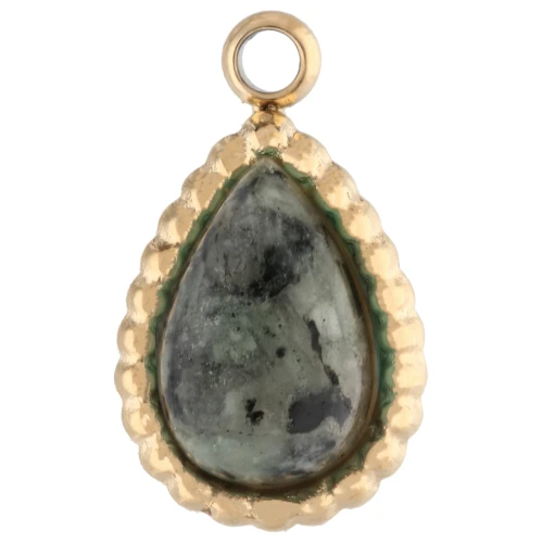 Charm gota 10x6 mm piedra preciosa - Acero inoxidable 304 Dorado - Turquesa africana