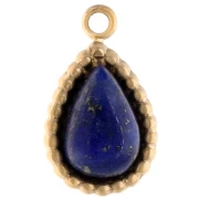 Dije en forma de gota de 10 x 6 mm con piedra preciosa - Acero inoxidable 304 Dorado - Lapislázuli x1