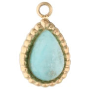 Dije en forma de gota de 10 x 6 mm con piedra preciosa - Acero inoxidable 304 dorado con amazonita teñida x1