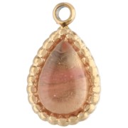 Dije en forma de gota de 10 x 6 mm con piedra preciosa, acero inoxidable 304 Dorado, cuarzo fresa teñido
