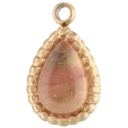 Dije en forma de gota de 10 x 6 mm con piedra preciosa, acero inoxidable 304 Dorado, cuarzo fresa teñido