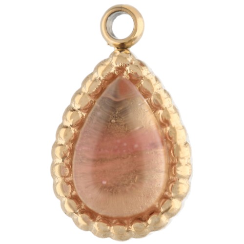 Dije en forma de gota de 10 x 6 mm con piedra preciosa, acero inoxidable 304 Dorado, cuarzo fresa teñido