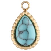 Colgante gota 10x6 mm imitación piedra preciosa - Acero inoxidable 304 Oro - Turquesa