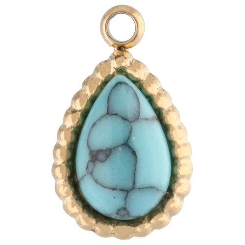 Colgante gota 10x6 mm imitación piedra preciosa - Acero inoxidable 304 Oro - Turquesa